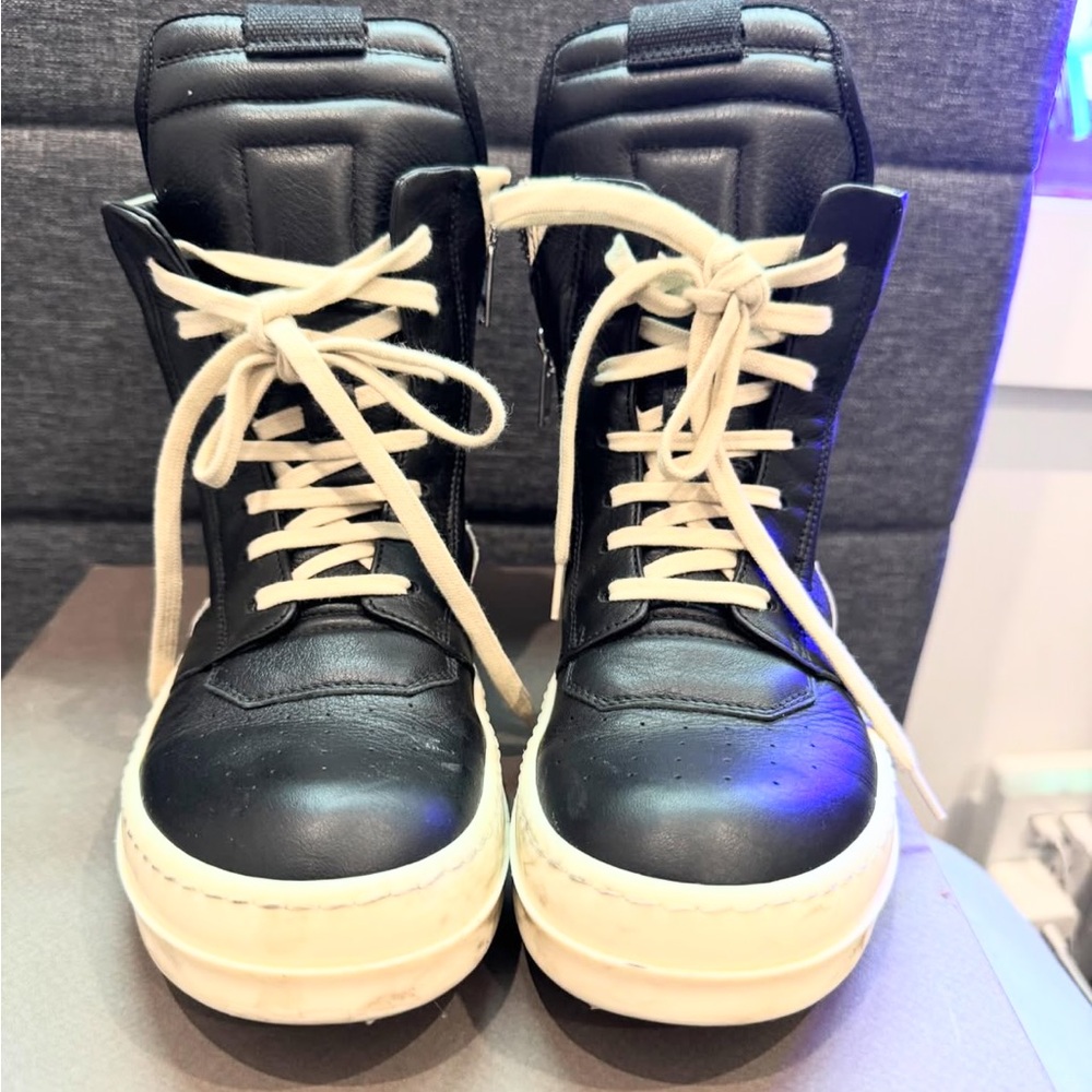 Rick Owens Kids Black and Cream High-Top Sneakers
